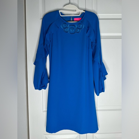 Lilly Pulitzer Leni Long Sleeve Elegant Cocktail Dress in Mr Peacock Blue - Picture 6 of 11